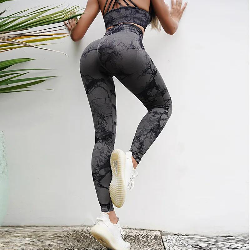 Tie Dye Seamless Gym Leggings para mulheres, camiseta de manga longa, roupas de ginástica esportiva, calças running, tops elásticos de ioga, calças de treino - Image 1
