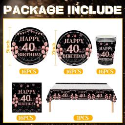 Decorações De Aniversário Para Mulheres, Ouro Rosa, Suprimentos De Aniversário, Pratos, Guardanapos, Copos, Toalha De Mesa, Louça Descartável, 40 ° - Image 2