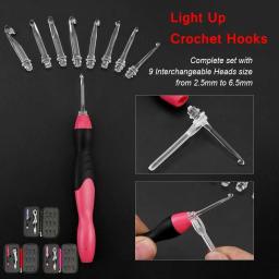 LED Costura Conjunto de Ferramentas com USB Light Up, Crochet Ganchos, Agulhas de Tricô, DIY Tecelagem, Sweater Tool Kit, Acessórios Artesanais, 9 em 1 - Image 2