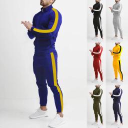 Jaqueta e calça de zíper listrado colorida masculina, roupas esportivas, roupas de treinamento, primavera e outono, nova moda, 2 peças - Image 1