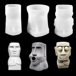 Moai pedra homem vela molde de silicone forma gesso escultura arte aromaterapia gesso casa decoração molde presente casamento artesanal - Image 5