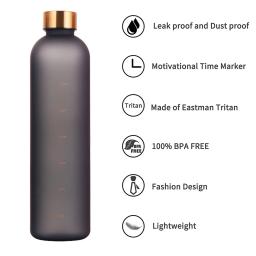Garrafa de Água com Time Marker, Motivacional, Reutilizável, Fitness, Esportes, Ao Ar Livre, Viagem, Sem Vazamento, BPA, Fosco, Plástico, 1L, 32 oz - Image 5