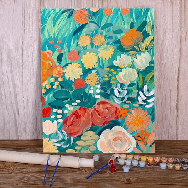 Kit Completo de Pintura por Números: Flores para Meninas com Tintas a Óleo em Tela 40x50 - Artesanato Decorativo para Adultos
