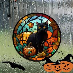 Halloween Colorido Horror Castle Cat Static Glass Stickers, Vitral Adesivos, Sem Cola, Filme Decorativo, Decoração para Festa, 2024 - Image 3