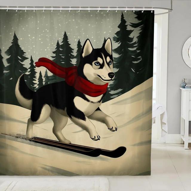 Cortina de Chuveiro 3D Gato Músico Divertido 180x180cm