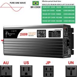 Inversor de energia solar de onda senoidal pura 2500W DC 12V 24V 48V para AC 110V 220V display LCD - Image 1