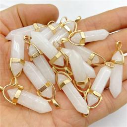 Natural Gem Pedra Hexagonal Pêndulo Reiki Pingente Encantos, Cristal Rosa, Quartzo, Fazer Jóias DIY, Colares Acessórios, 15Pcs - Image 5