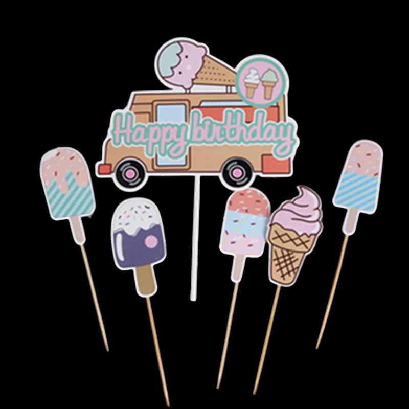 Cartão De Inserção De Bolo Para Festa De Aniversário, Decoração De Festa De Praia, Mesa De Sobremesa, Carro De Sorvete - Image 1