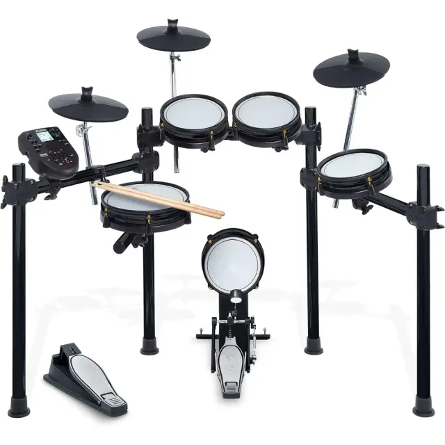 Bateria Elétrica Completa com Quiet Mesh Heads, Módulo Avançado, Rack Robusto, Conectividade USB MIDI e 40 Kits com 385 Sons