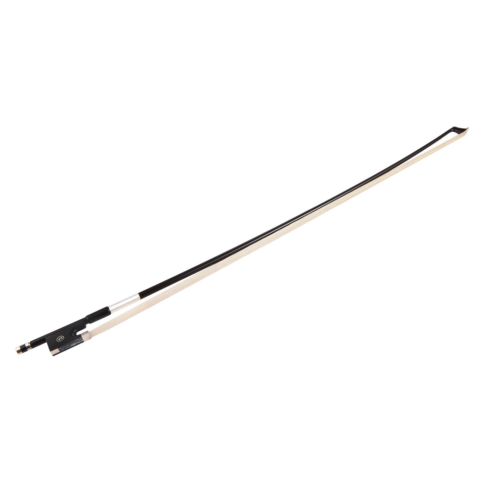 Arco de violino de fibra de carbono Round Stick Sapo ébano, crina branca, bem equilibrada, 4 cordas, violino acessórios - Image 1
