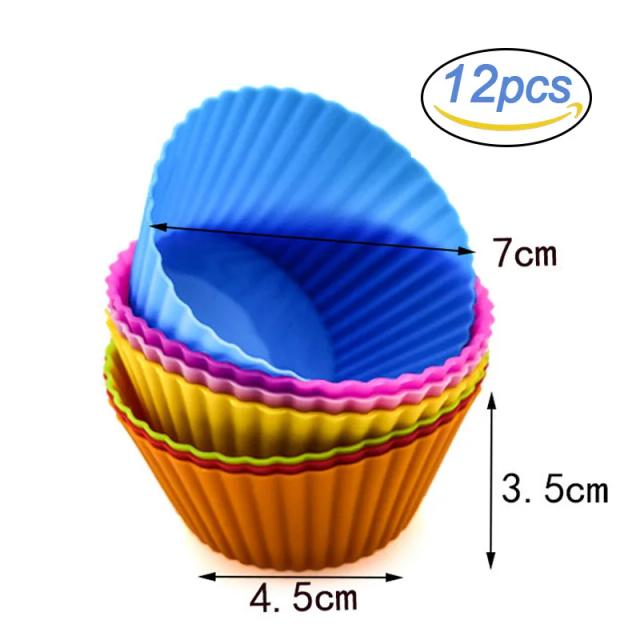 Forma de Silicone em Forma de Coração Redondo para Bolos e Muffins, Conjunto de 12 Peças, Livre de BPA, Ideal para Cozinha e Confeitaria