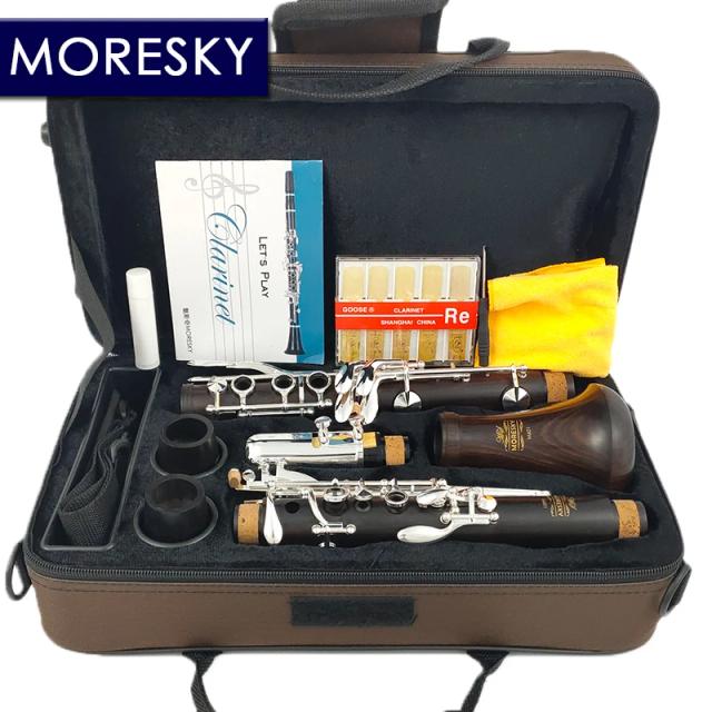 Clarinete Banhado a Prata MORESKY em Madeira de Ébano com 17 Chaves - Modelo M601 Bb Sib Klarnet
