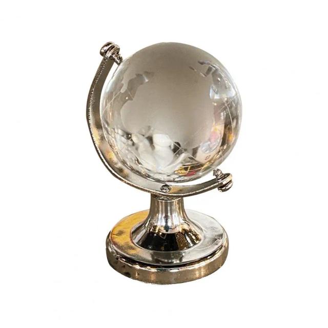 Globo da Terra Redonda em Cristal Transparente com Suporte para Decoração e Ensino para Crianças