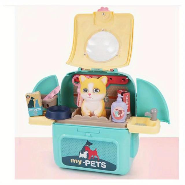 Conjunto de Brinquedos de Cuidado Animal para Crianças - Kit Médico, Veterinário Fictício e Mochila para Transporte de Cães