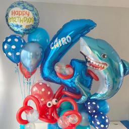 Lantejoulas tubarão Cartoon balão conjunto, grande mar animal tema, festa de aniversário decoração, filme de alumínio, bola de brinquedo, ornamento, novo - Image 4
