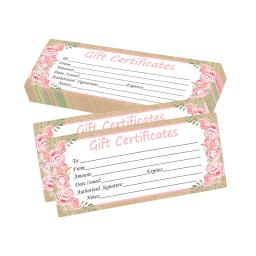 Rústico Rose Gift Certificate Cartões, Vouchers de papel, Dinheiro Titular, Certificado Personalizado Do Cliente Em Branco, 25Pcs, 4*9 Polegada - Image 1