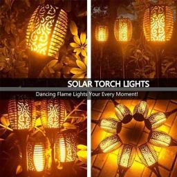 1/2/4/6/8 pces 12/96led solar chama tocha luzes cintilação luz à prova dwaterproof água jardim decoração gramado ao ar livre caminho quintal pátio lâmpadas - Image 5