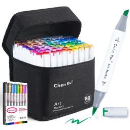 48/60/80/120 cores pincel de ponta dupla e cinzel canetas marcadoras de arte permanente com base e marcadores de contorno kit de suprimentos de desenho-recarregáveis - Image 1