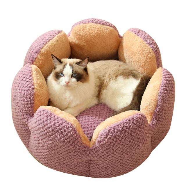 Cama em Forma de Pétala para Animais de Estimação - Cesta Redonda e Aconchegante para Cães e Gatos, Ideal para Inverno, 40cm