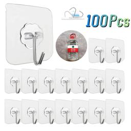Tansi ganchos autoadesivos transparentes de aço inoxidável, 100 peças, toalha de banheiro, armazenamento de roupas, ganchos adesivos, cabides de chave, armazenamento - Image 1