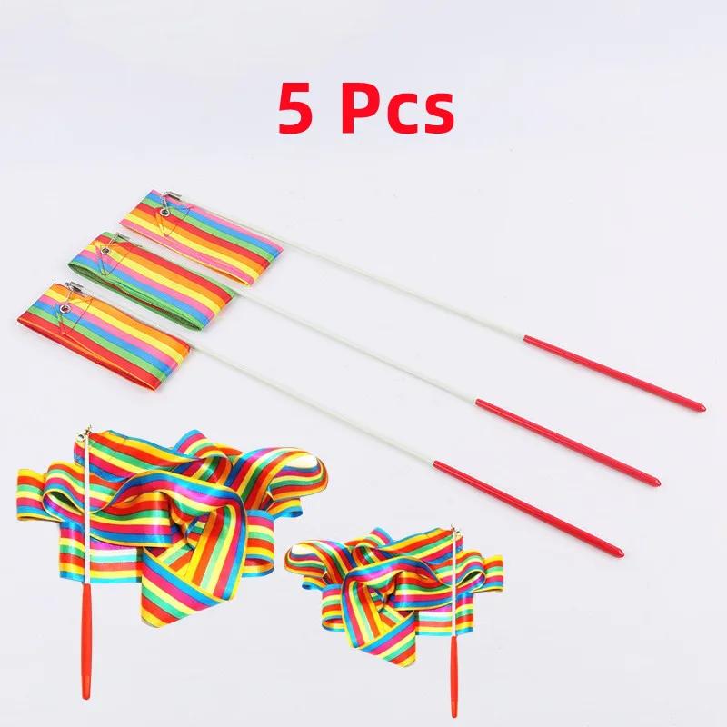 Fita de ginástica artística com haste para crianças, brinquedos coloridos de dança, adereços esportivos ao ar livre, presentes infantis, 4m, 5 peças - Image 1
