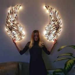 Asas De Pena De Anjo Com Luzes LED, Mural De Metal, Decoração De Parede Artesanato, Decoração De Anjo Pendurado, Fotografia, 1 Par - Image 2