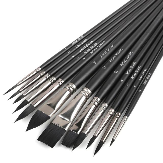 Conjunto de 12 Pincéis de Arte Dainayw para Pintura em Aquarela, Acrílico, Gouache, Lona, Óleo e Têmpera – Ideal para Iniciantes