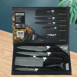 Conjunto de facas de cozinha em aço inoxidável Faca de chef forjada Tesoura Descascador de cerâmica Escultura Paring Knife Ferramentas Cleaver Case de presente - Image 6