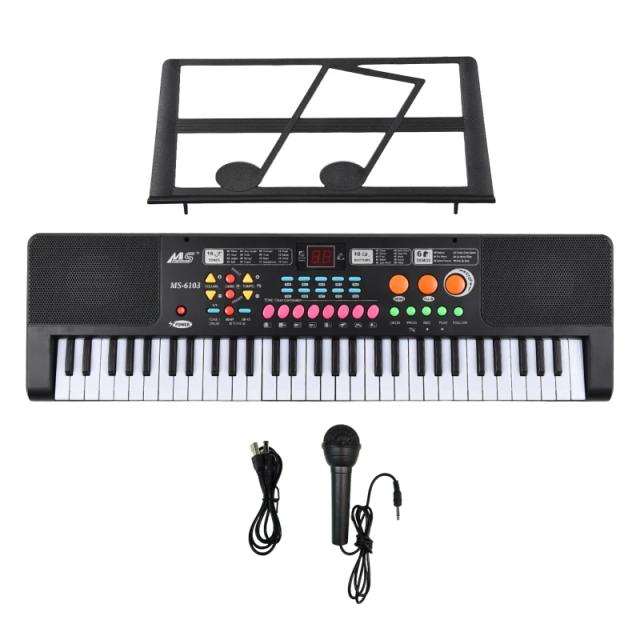 Teclado Eletrônico 61 Teclas com Coluna Dupla, Microfone e Suporte para Partitura - 16 Tons, 10 Ritmos e 6 Demos Inclusos