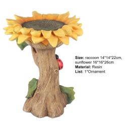 Alimentador De Água De Resina Para A Decoração Do Jardim, Little Raccoon E Girassol, Banho Natural Do Pássaro, Ornamento Bebendo - Image 5