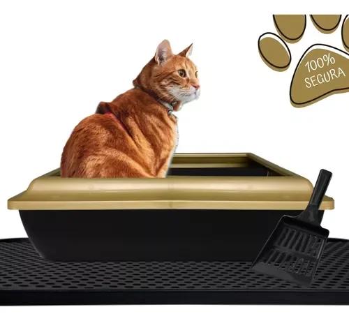 Caixa de Areia para Gatos com Coletor Grande, Anti-Dirt em Preto e Cinza, Saco de Higiene Sanitária e Mochila para Viagem de Gato e Cachorro