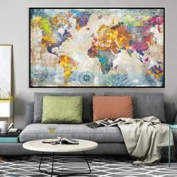 Estilo Metal vintage Mapa do mundo Arte da parede Cartazes Moderno Requintado Home Room Decor Pintura Da Lona Mural Imagem Impressão Arte Presente - Image 6