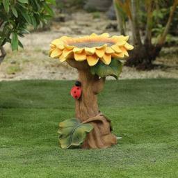 Alimentador De Água De Resina Para A Decoração Do Jardim, Little Raccoon E Girassol, Banho Natural Do Pássaro, Ornamento Bebendo - Image 3