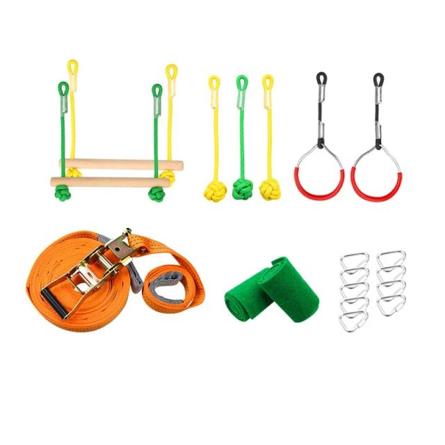 Kit Aventura Infantil com Slackline, Corda Ninja, Estilingue de Obstáculos e Anel para Treino Divertido