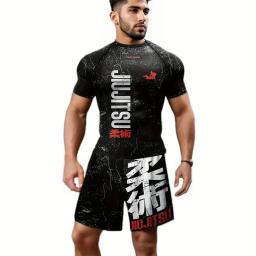 Camisa esportiva masculina 3D, quimono, Jiu Jitsu, Kickboxing, Brasil Jersey, Preto, Swim Rash Guard, Fitness, Bjj Boxe, Musular T-shirts - Image 2
