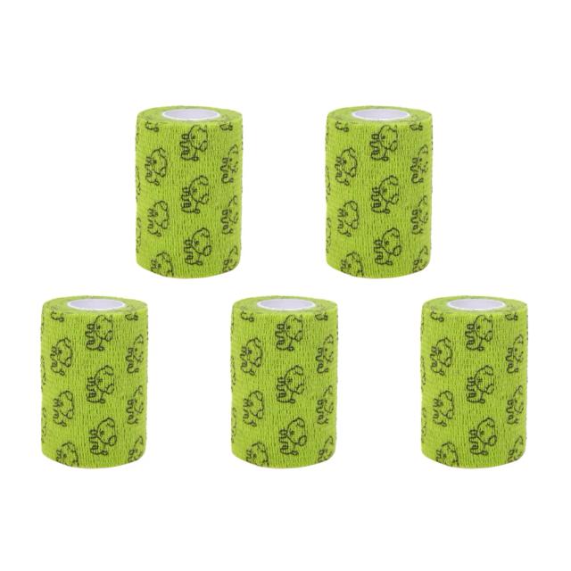 Bandagem Auto Adesiva Verde para Cães - Protetor de Pernas, Primeiros Socorros e Envoltório Elástico, 5 Unidades