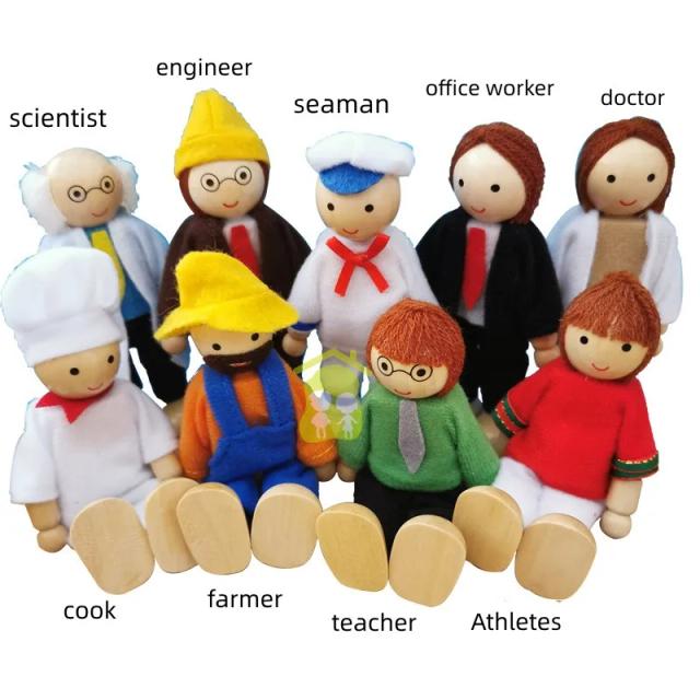 Boneca de Madeira Profissão Brinquedo Infantil