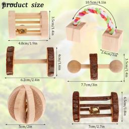 6 Pçs/set Pet Hamster Mastigar Brinquedos Acessórios Gaiola de Chinchila Coelho Brinquedos De Madeira De Madeira Natural do Exercício Do Dumbbell Sino Rolo - Image 3