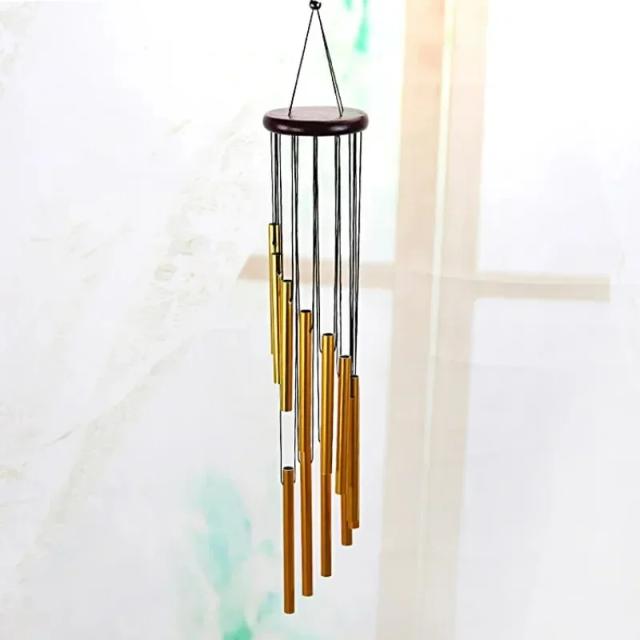 Carrilhão de Vento Musical com 12 Tubos em Ouro/Prata - Decoração Elegante para Sala de Estar, Quarto, Jantar e Cafeteria