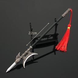 Três reinos filme e televisão em torno antiga arma fria modelo 22cm, 30cm lu bu única lua halberd liga arma brinquedo - Image 5