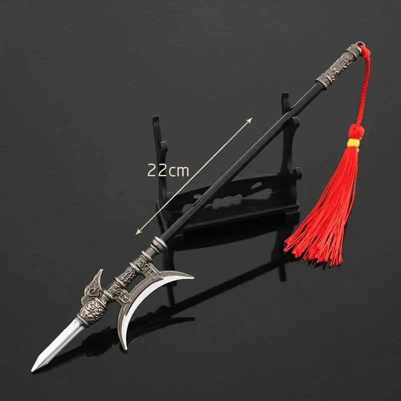 Três reinos filme e televisão em torno antiga arma fria modelo 22cm, 30cm lu bu única lua halberd liga arma brinquedo - Image 1