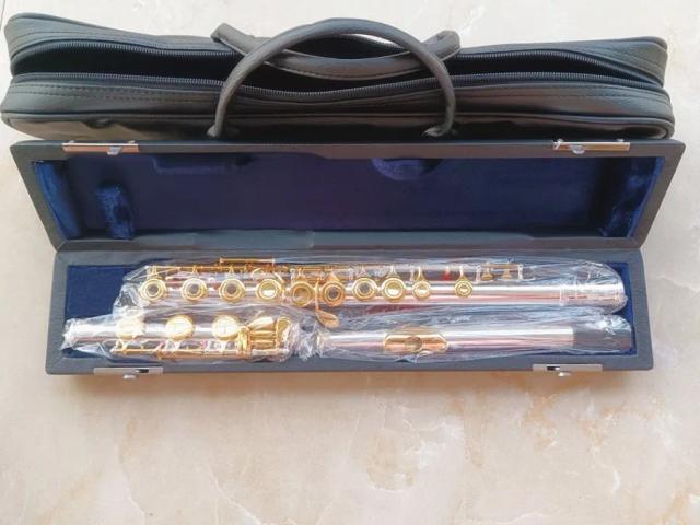 Flauta de Prata e Ouro Profissional 481H com 17 Teclas e C Tune, Imagens Reais do Produto