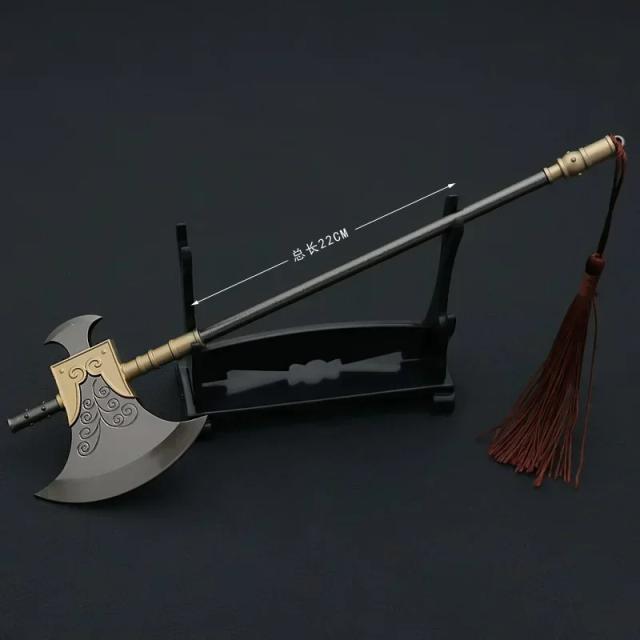 Periféricos Metálicos de Machado Water Margin - Arma Antiga Chinesa em Aço Real, Eixos de Espada, Brinquedo Colecionável de 22cm para Meninos