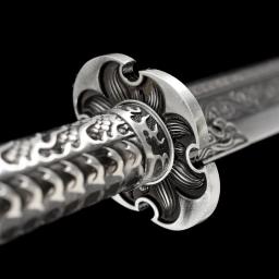 Handmade Full Tang Metal Swords, lâmina de aço chinesa Real Catana, arma de treino pronta, gravada com dragão, Tsuka, 1060 - Image 3
