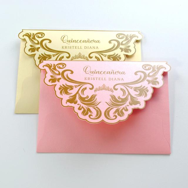 Convite de Casamento Luxuoso com Envelope em Aço Acrílico Rosa Dourado - Conjunto com 10 Peças Personalizadas