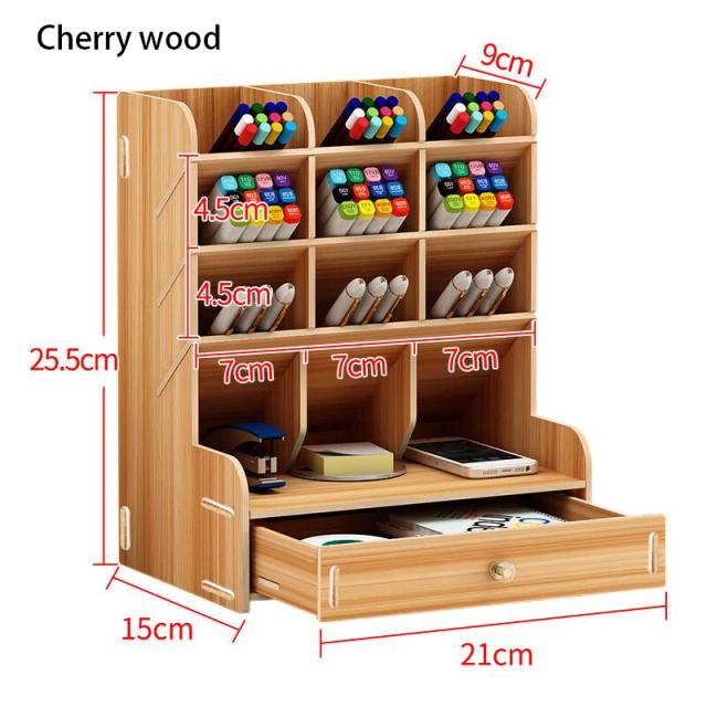 Organizador de Mesa Multifuncional de Madeira para Papelaria e Canetas - Perfeito para Escritório e Estudo em Casa