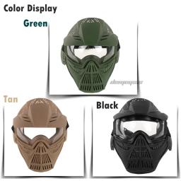 Máscara facial completa airsoft caça cs wargame máscaras protetoras ao ar livre tiro paintball máscara respirável acessórios com óculos - Image 3