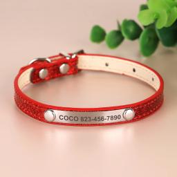 Colar de couro personalizado para animais, Coleiras Bling Bling para cães pequenos e gatos, Gravado grátis, ID de cachorro e gatinho - Image 4