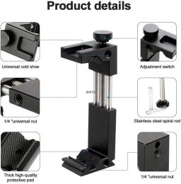Alumínio telefone tripé Mount w Cold Shoe Mount, suporte vertical e horizontal, grampo ajustável universal para iPhone 12 11 Pro - Image 3