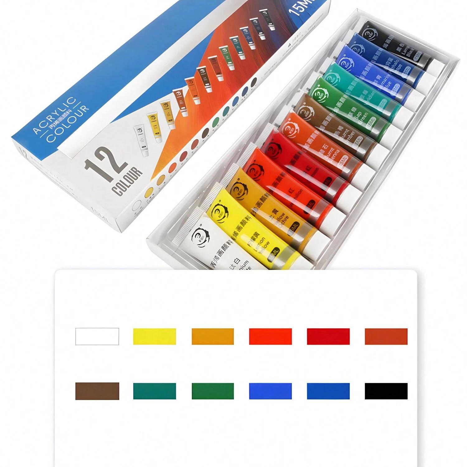 Conjunto de tintas acrílicas não tóxicas para iniciantes e artistas profissionais, suprimentos de pintura, 12 cores, 24 cores, 15ml - Image 1